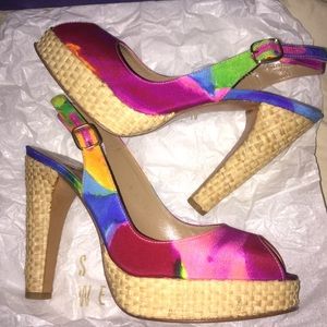 Stuart Weitzman Spring Silk Peep Toe Heels NEW 5M